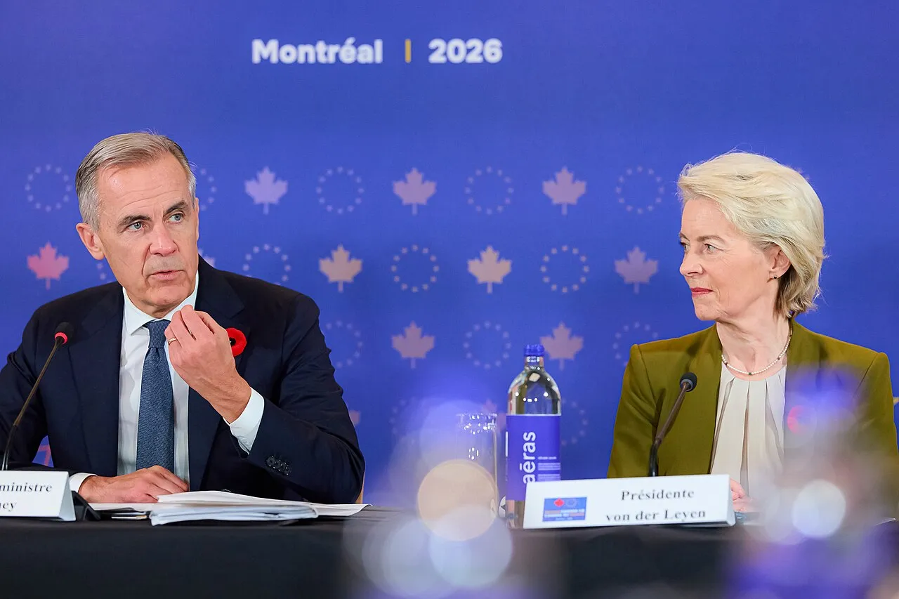Mark Carney en Ursula von der Leyen tijdens de EU-Canada top in Montreal.
